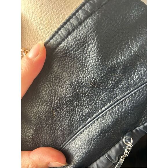 Express faux leather dark blue jacket size small motto rock like style - Picture 8 of 9